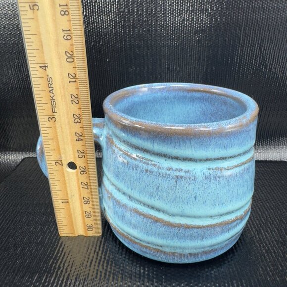 Hand Made Stoneware Pottery Coffee Mug Cup Heavy Blue Glaze Swirl Mug Signed - Picture 3 of 7